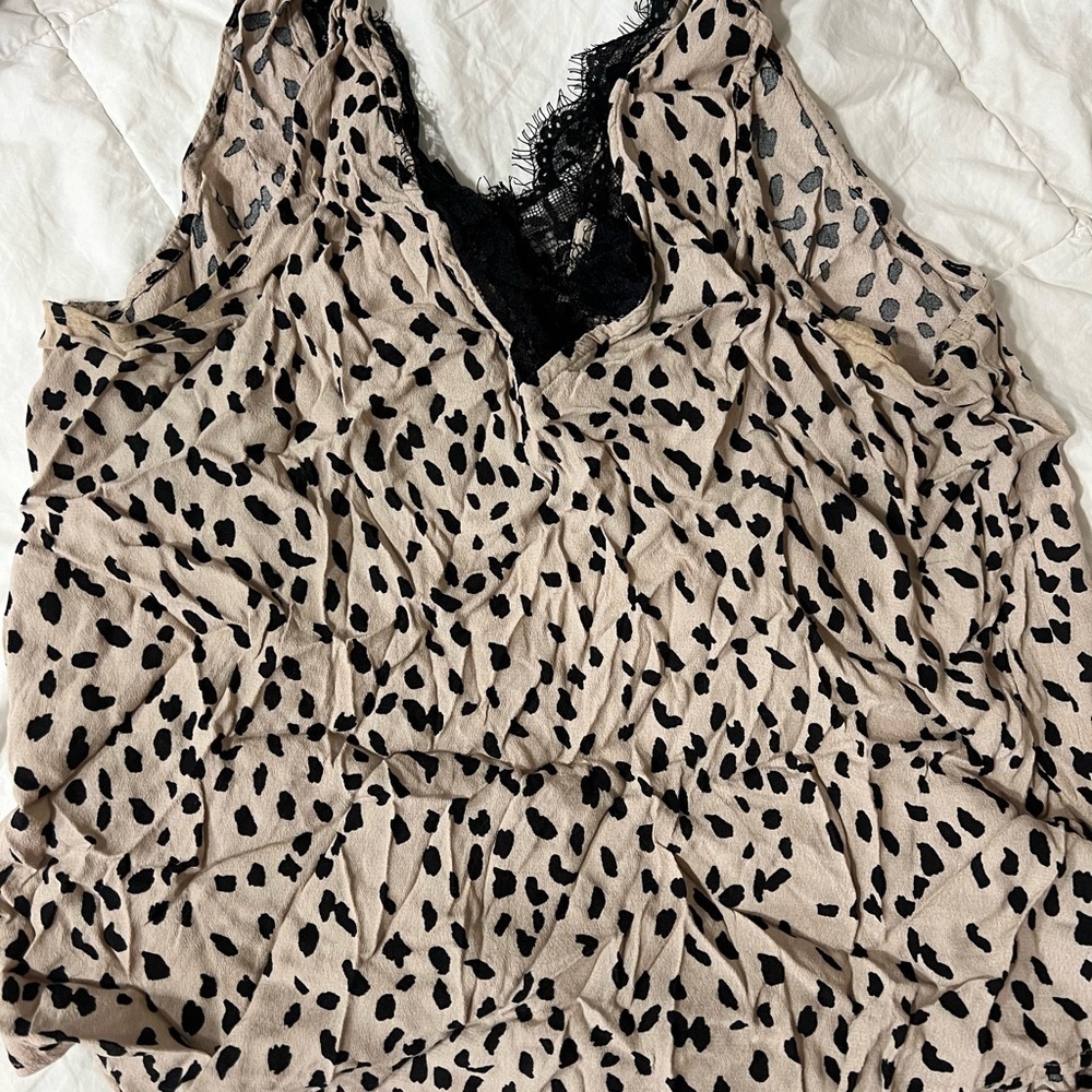 Leopard Print Lace Trim Tank Top